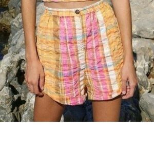 Free People Maggie Mae Cotton Pull On Shorts Boho Striped Plaid size 6